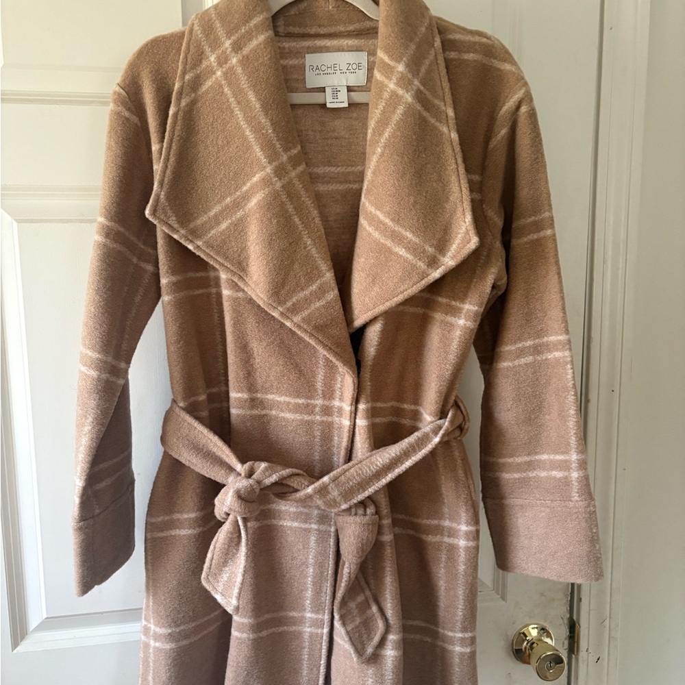 Rachel Zoe Camel Plaid Wrap Coat